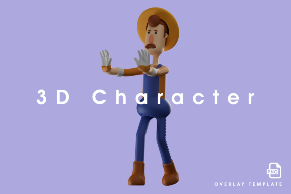 3D Farmer Cartoon Picture Feel Scared