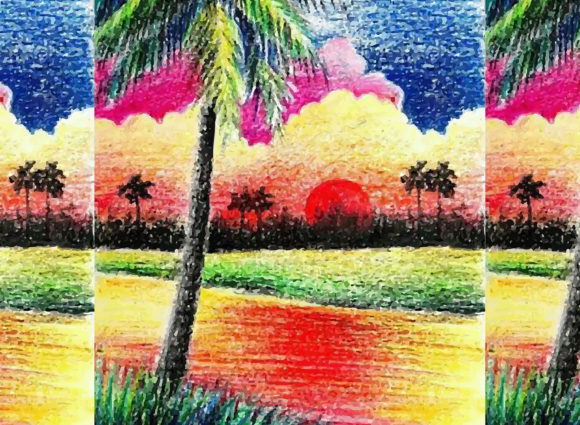 Watercolor Hand Drawn Colorful Tree with
